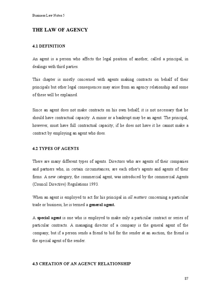 The Creation and Types of Agency Relationships | PDF | Law Of Agency ...