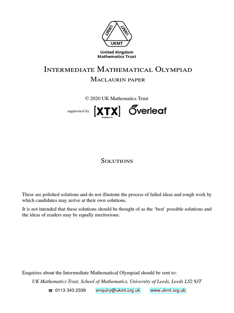 UKMT - IMOK - Maclaurin - Intermediate Mathematical Olympiad and ...