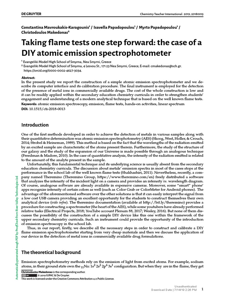 Taking Flame Tests PDF Emission Spectrum Spectrophotometry