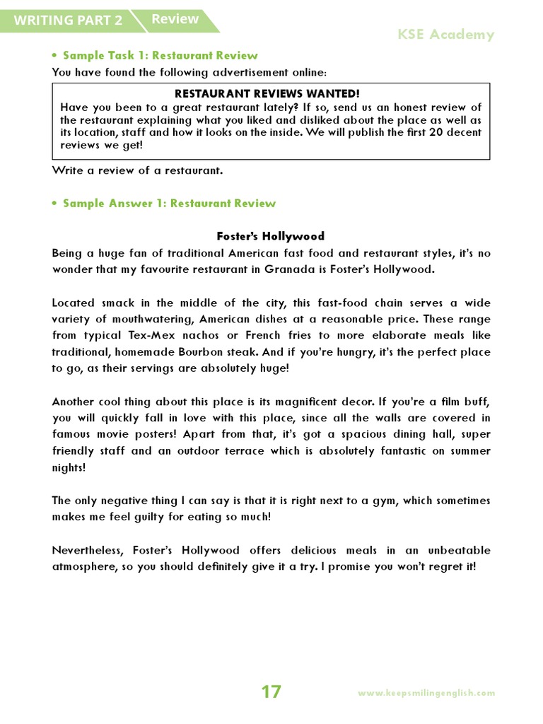 Restaurant Review Writing Sample | PDF | Restaurants | Campsite