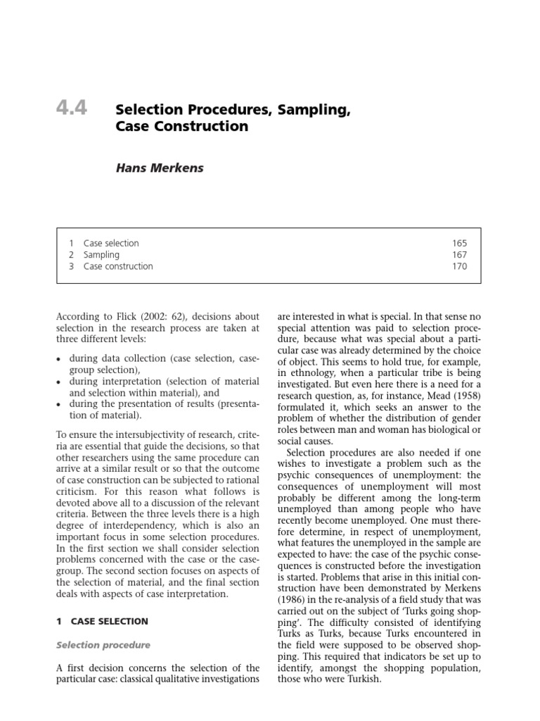 Selection Procedures in Qualitative Research | PDF | Sampling ...