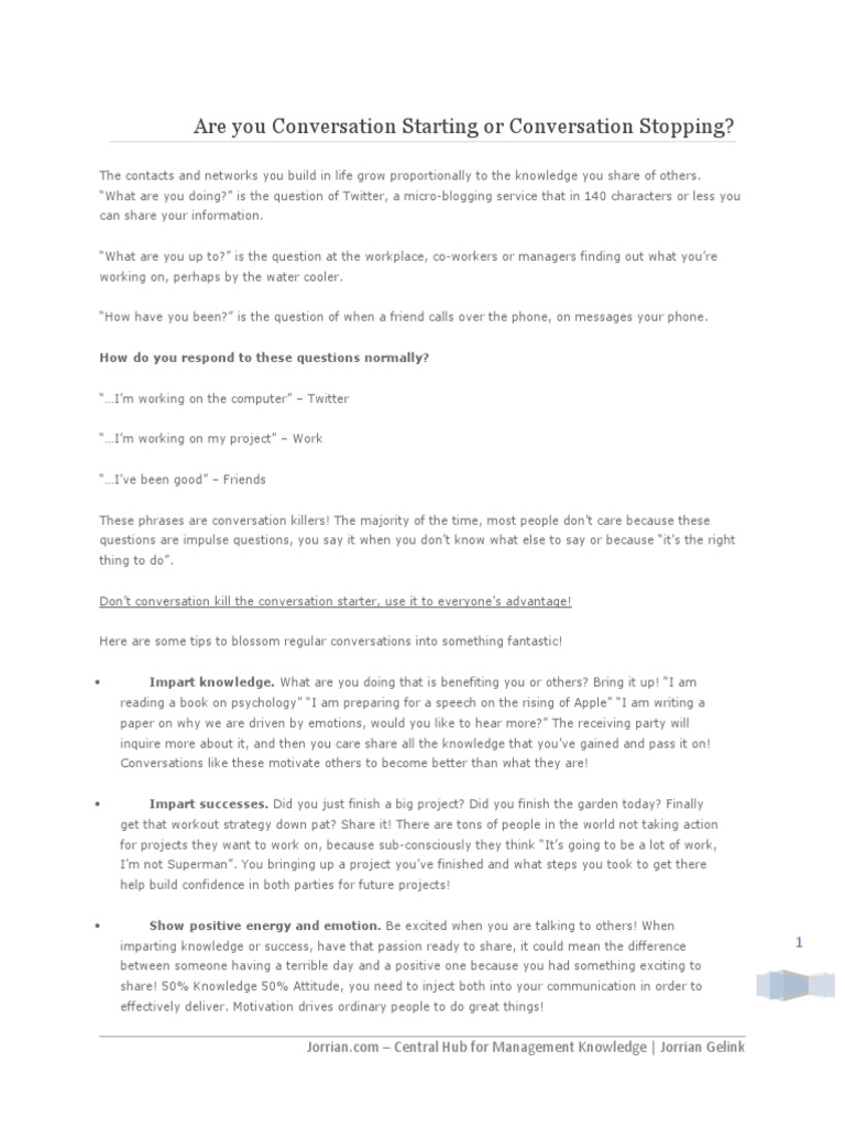 Are You Conversation Starting or Conversation Stopping | PDF ...