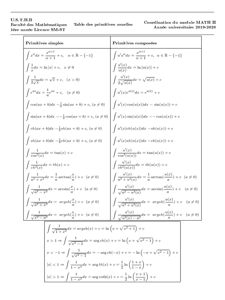 Table des Primitives Usuelles | PDF | Triangle Geometry | Elementary ...