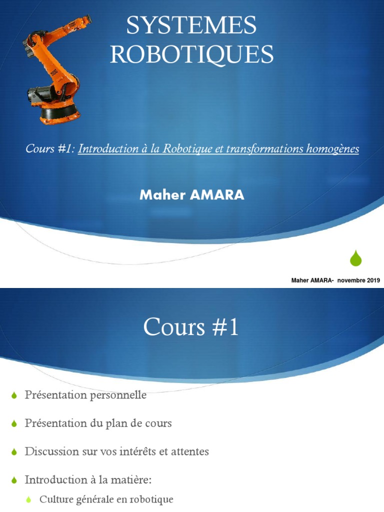 Introduction à la Robotique et Transformations | PDF | Robotique ...
