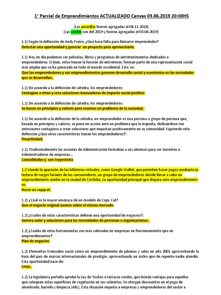 1 Parcial Emprendimientos Actualizado 03062019 20hs | PDF | Iniciativa ...