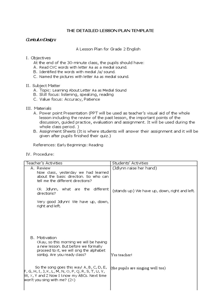 CVC Lesson Plan: Medial A Sound | PDF | Lesson Plan | Communication