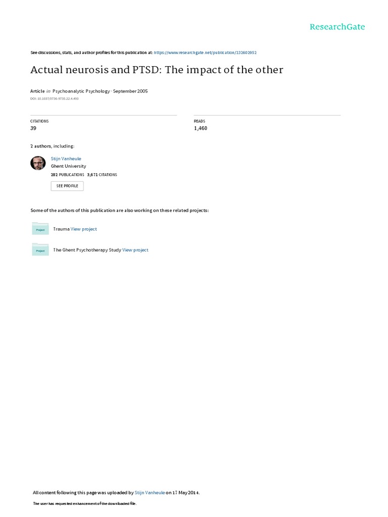 Actual Neurosis and PTSD The Impact of The Other | PDF | Psychological ...