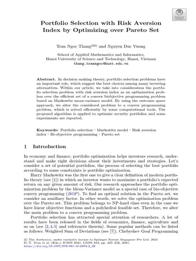 Portfolio Optimization with Risk Aversion | PDF | Mathematical ...