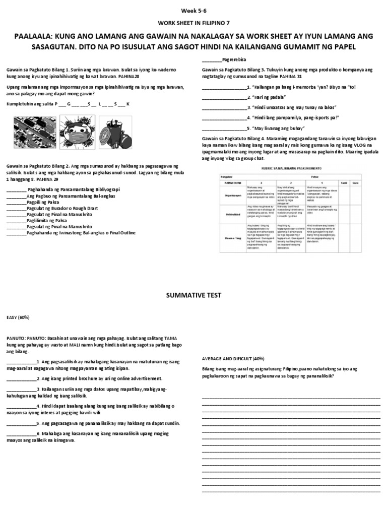 Activity Sheet Week 5-6 - Quarter1 | PDF