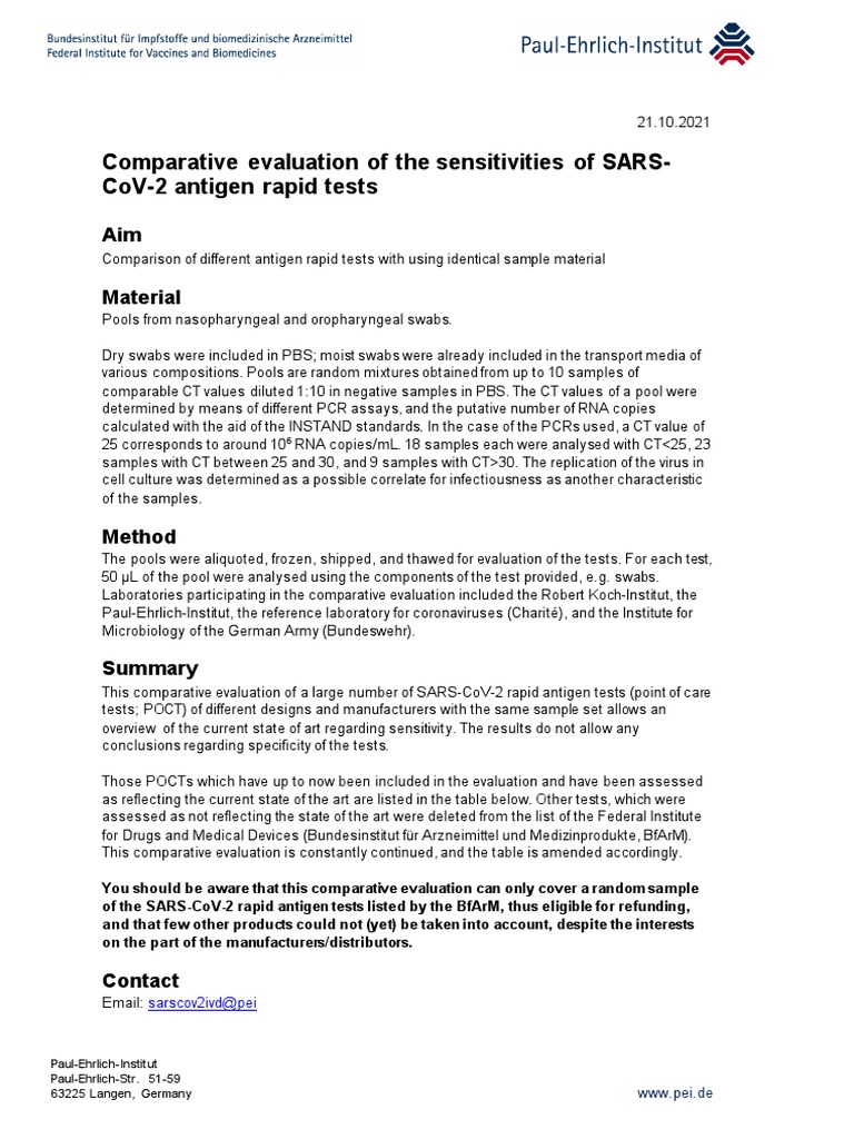 Comparative Evaluation of The Sensitivities of Sars-Cov-2 Antigen Rapid ...