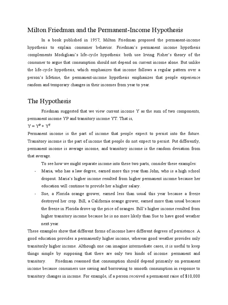 Milton Friedman and The Permanent-Income Hypothesis | PDF | Consumption ...
