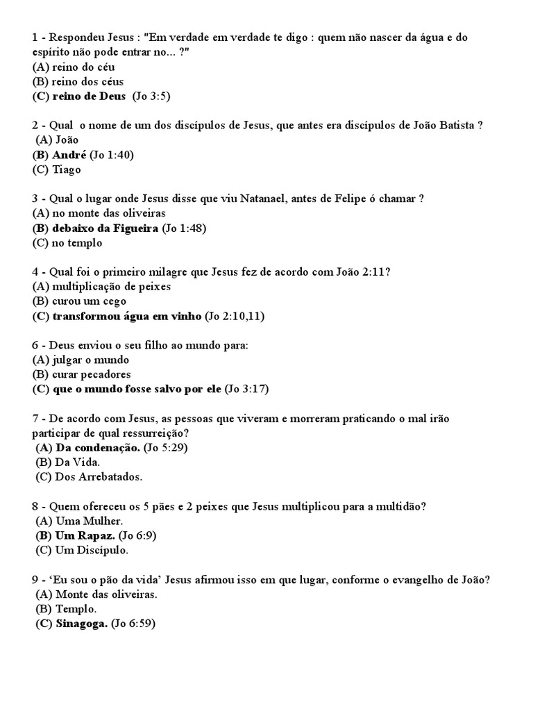 Perguntas Bíblicas Com Respostas – Perguntas Evangelhos - Perguntas  Bíblicas Fáceis