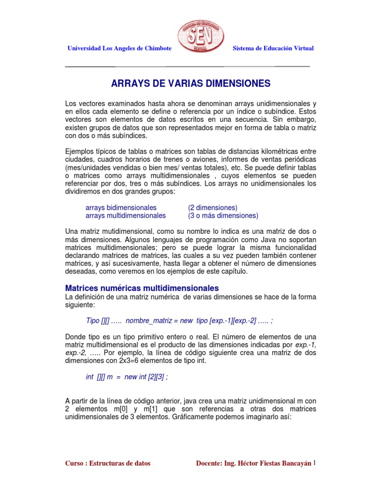 Introducción a Arrays Multidimensionales | PDF | Estructura de datos de ...