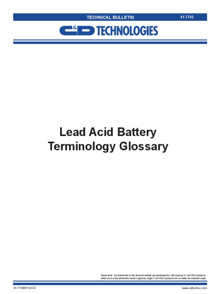 Lead Acid Battery Terminology Glossary Technical Bulletin PDF