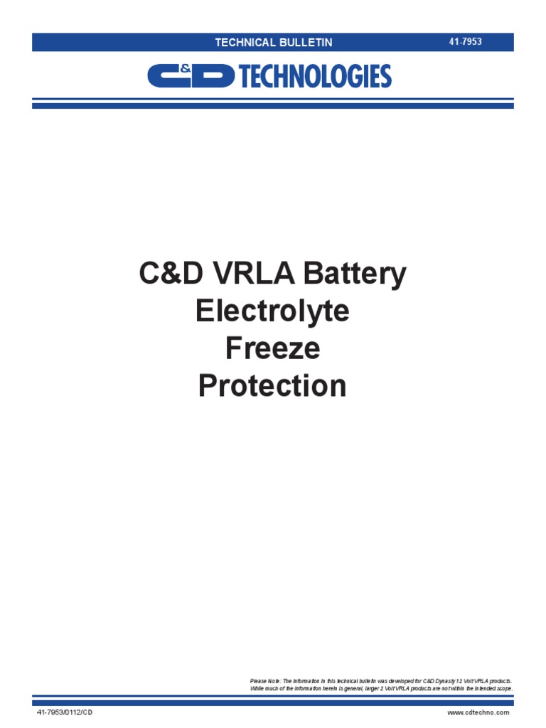 C&D VRLA Battery Electrolyte Freeze Protection Technical Bulletin