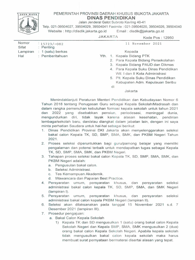 2021 15723 Pemberitahuan Seleksi Calon Kepala Sekolah Pdf