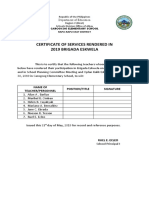Certificate of Services Rendered in 2019 Brigada Eskwela: Name of Teacher/Personnel Position/Title Signature