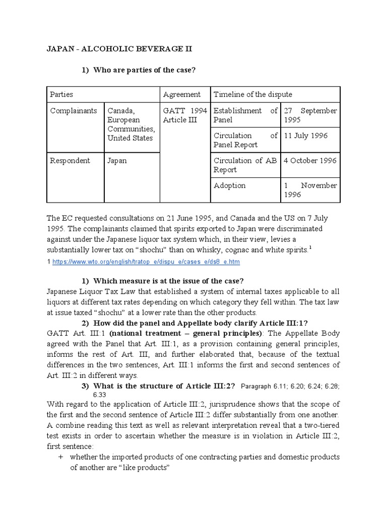 Japan Alcoholic Beverage Ii 1) Who Are Parties of The Case? PDF