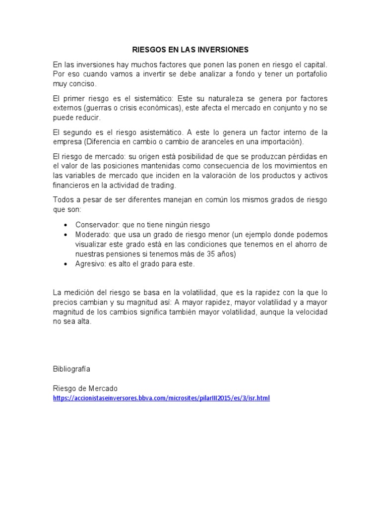Tipos de Riesgos en Inversiones Financieras | PDF | Finanzas y dinero ...