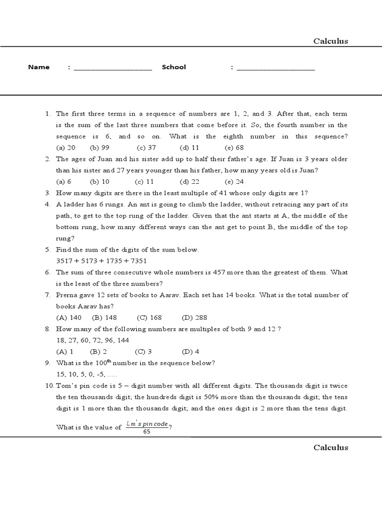 Grade 5 AMO Math Practice Problems | PDF | Mathematics | Mathematical ...