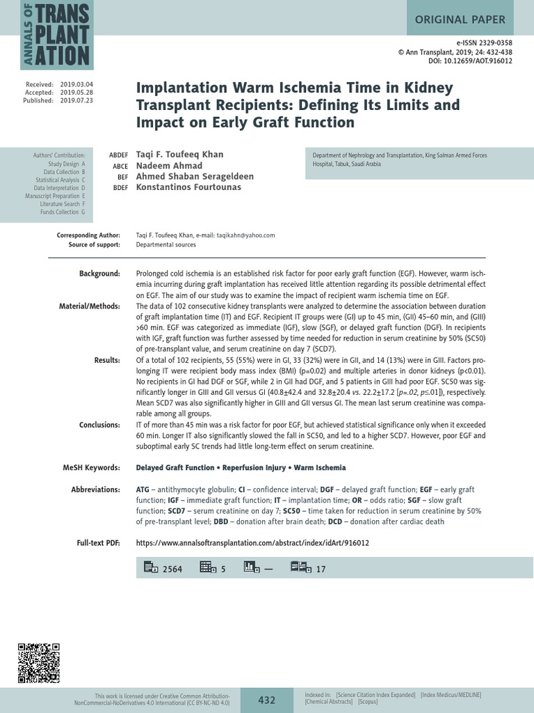 Implantation Warm Ischemia Time in Kidney Transplant Recipients