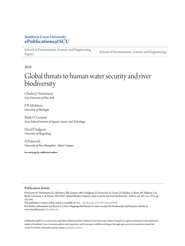 Global Water Security and Biodiversity Threats | PDF | Biodiversity ...