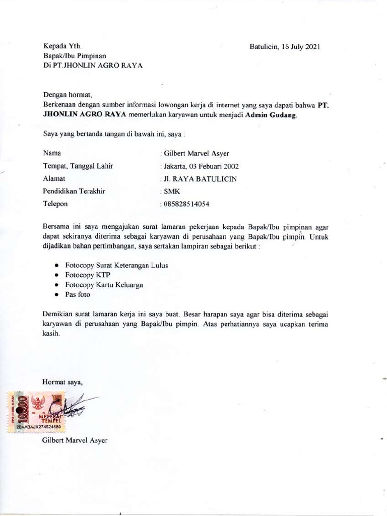 Contoh Lamaran Kerja | PDF