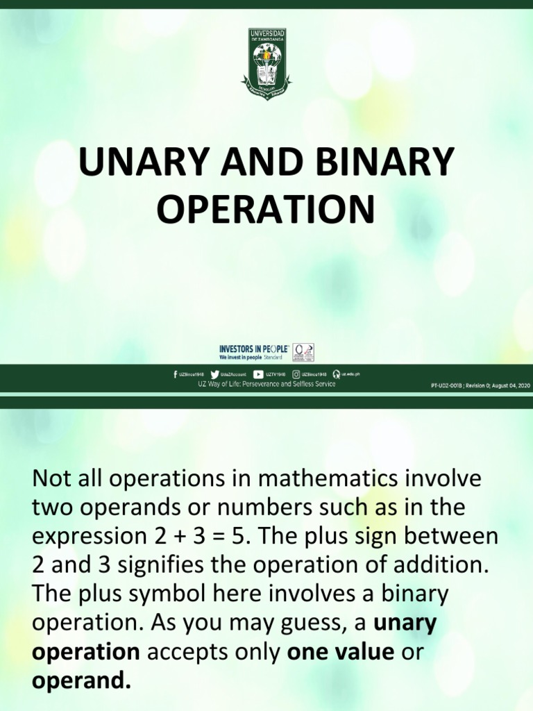 Unary and Binary Operation | PDF | Numbers | Multiplication