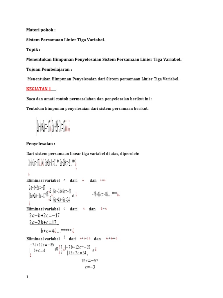 Contoh Soal SPLTV Tiga Variabel | PDF | Metode & Bahan Ajar