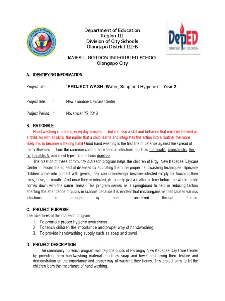 Community Projectproposal Wash2 | PDF | Hand Washing | Infection