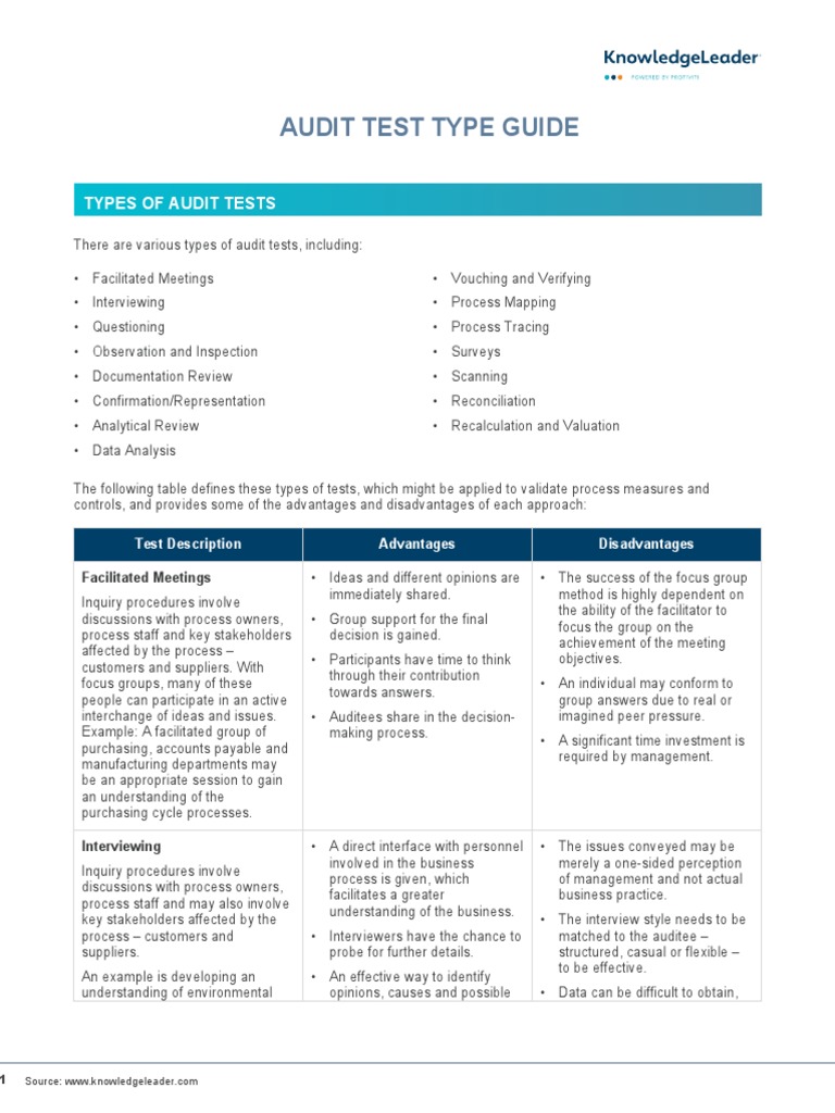 Audit Test Type Guide Types of Audit Tests PDF Audit Data Analysis