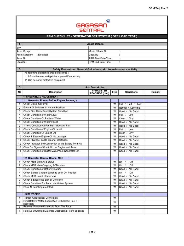 GS-F34 - Generator Set System (Off Load Test) | PDF | Electrical ...