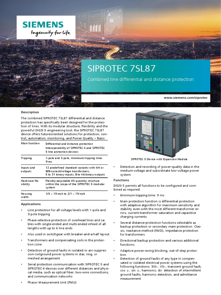 SIPROTEC 7SL87 Profile | PDF | Electrical Engineering | Computer Networking