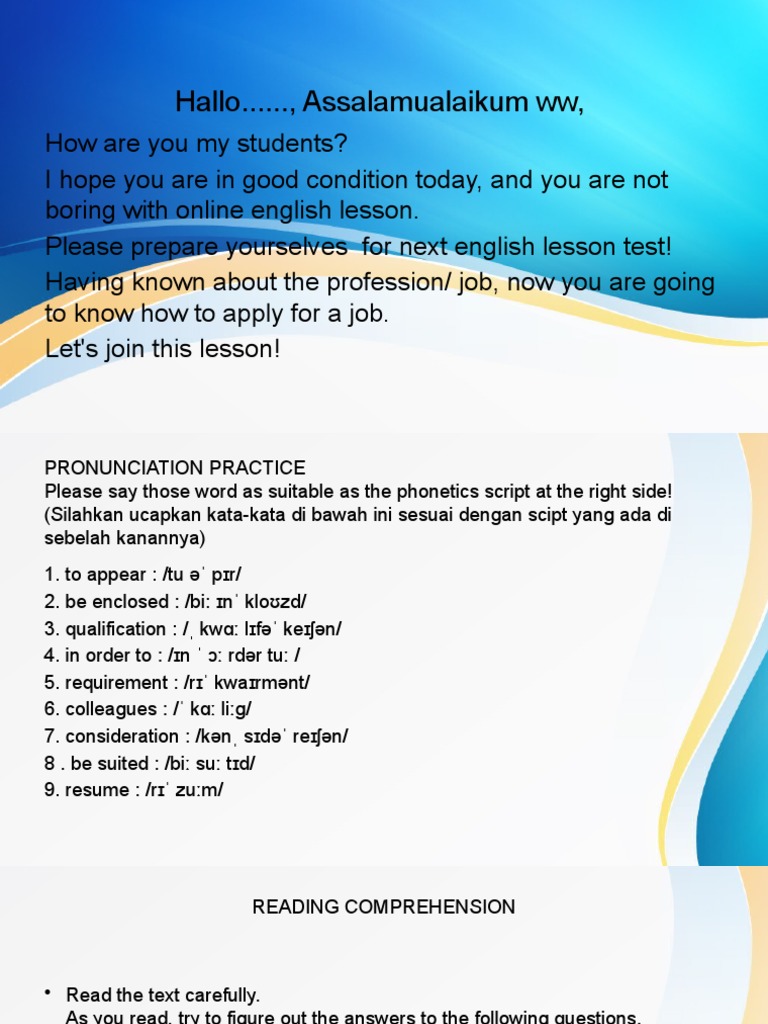 Job Application Comprehension Guide | PDF | Communication