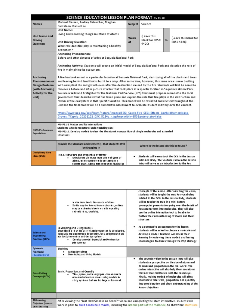 Middle School Science Lesson Plan | PDF | Cognition | Science