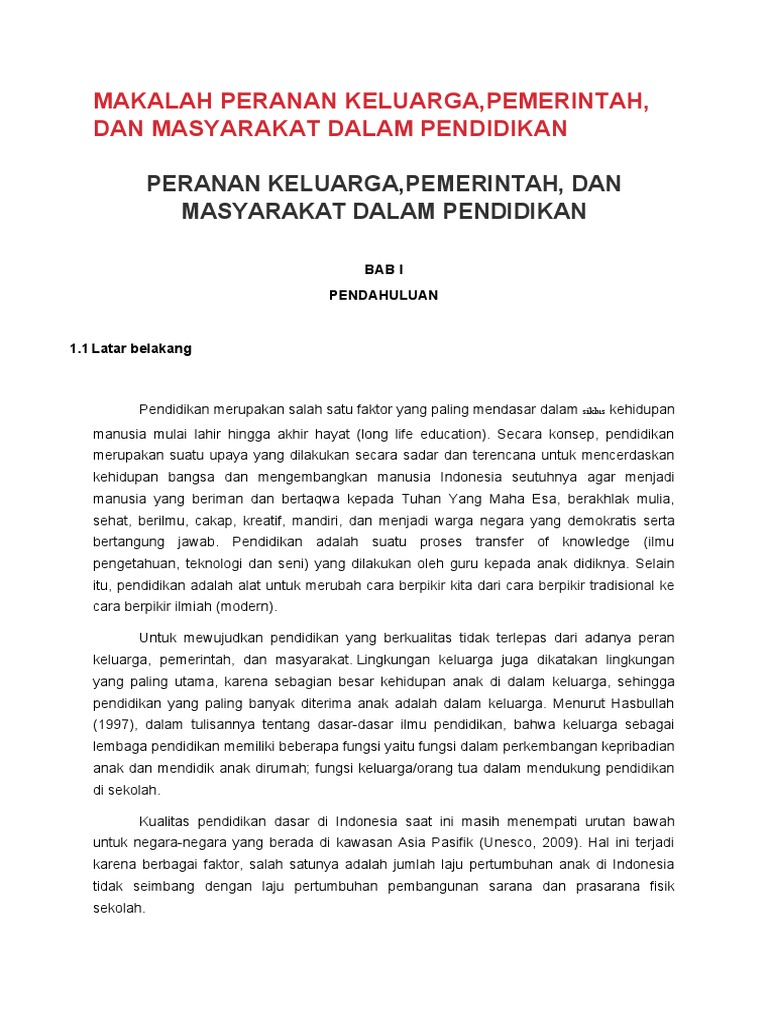 Peranan Keluarga, Pemerintah, Dan Masyarakat Dalam Pendidikan | PDF