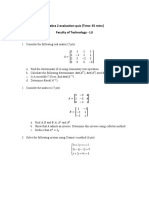 Algebra 2 Evaluation Quiz (Time: 35 Mins) Faculty of Technology - LU