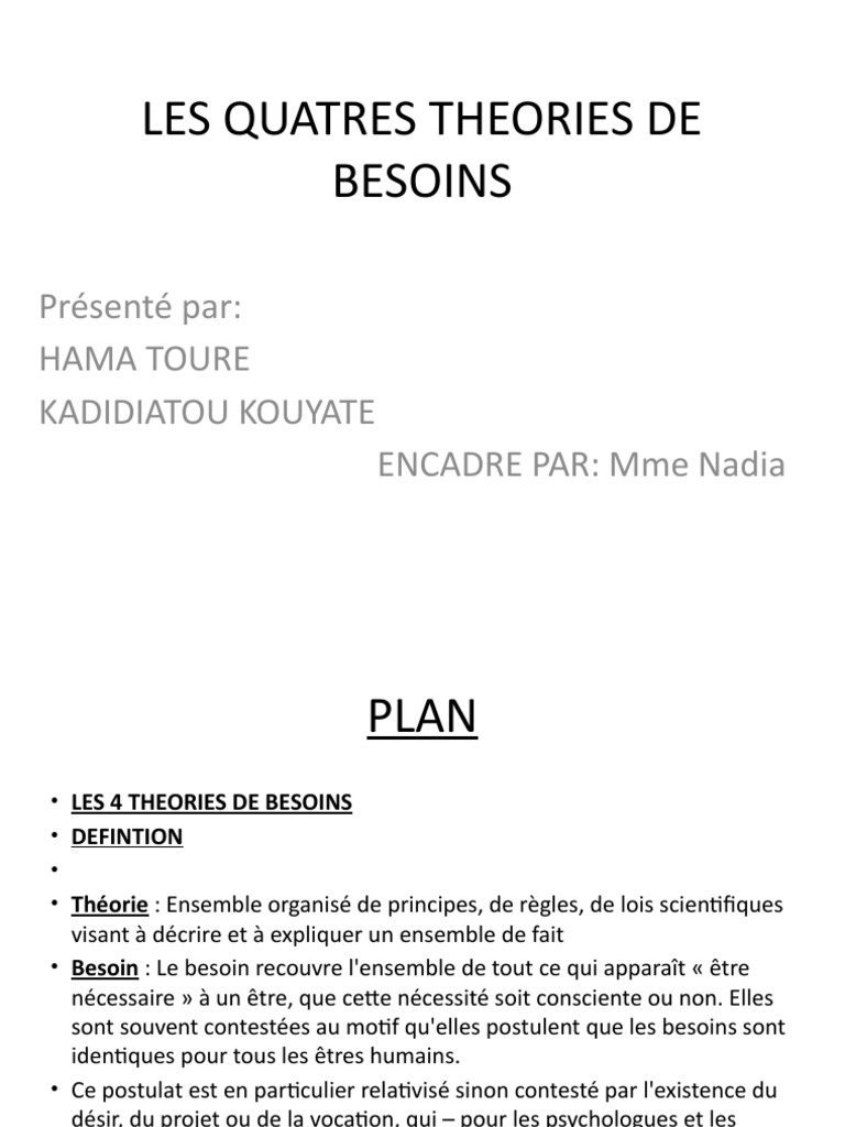 Les Quatres Theories de Besoins | PDF | Motivationnel | Motivation