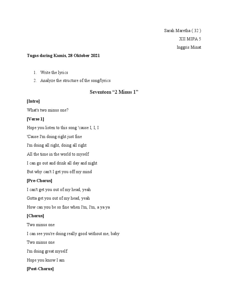 SarahM - XIImipa5 English Song | PDF | Song Structure