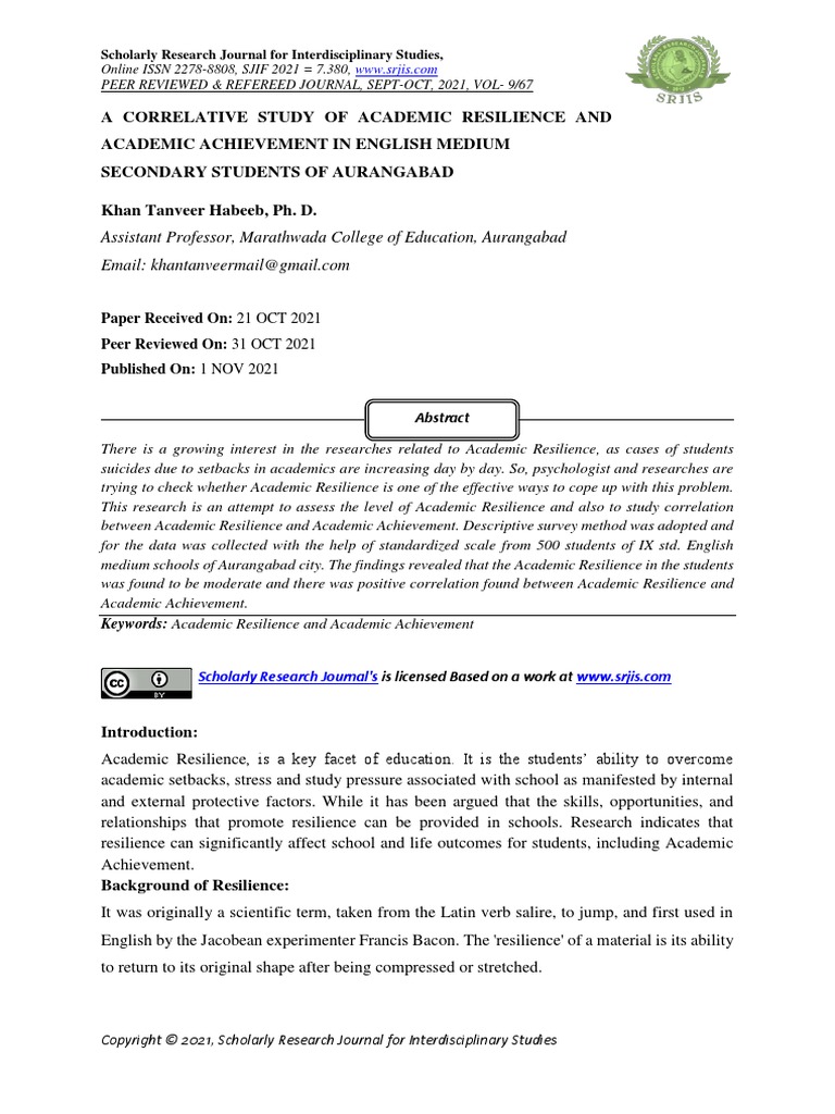 A Correlative Study Of Academic Resilience And Academic Achievement In