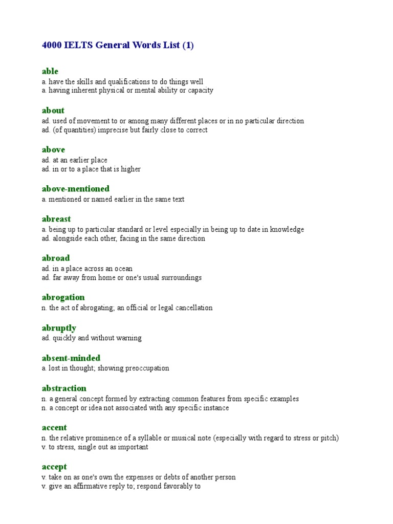 4000 Ielts General Words List