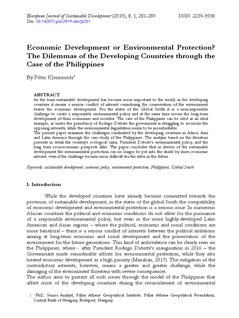 Economic Development or Environmental Protection? The Dilemmas of The ...