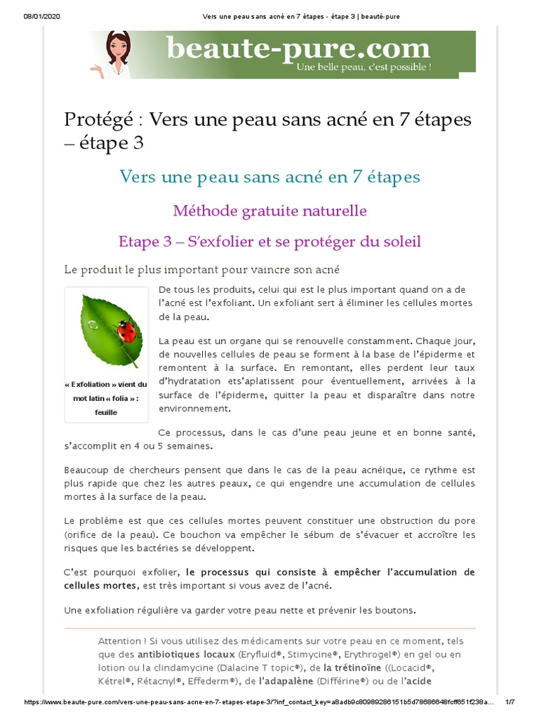Vers Une Peau Sans Acné en 7 Étapes - Étape 3 - Beauté-Pure | PDF ...