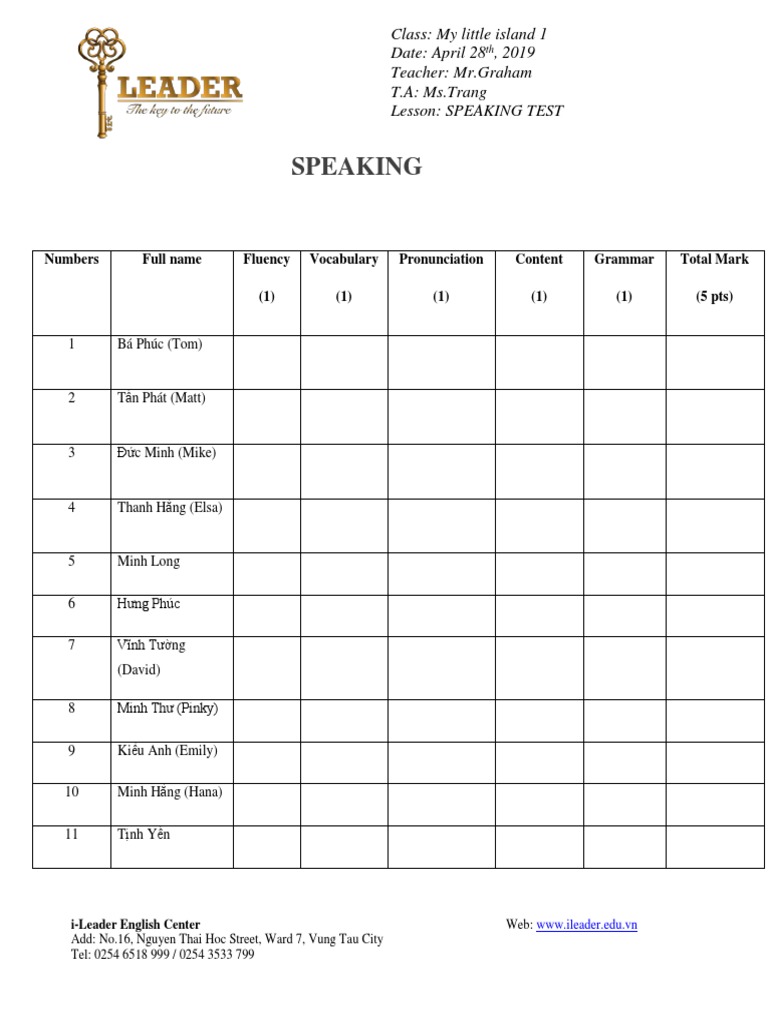 Speaking Test U1,2,3 Form (28.04.2019) | PDF