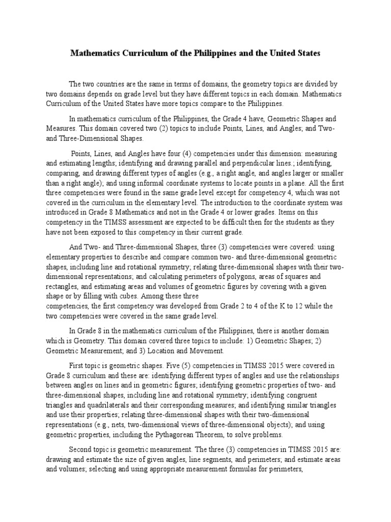 Mathematics Curriculum of The Philippines and The United States PDF