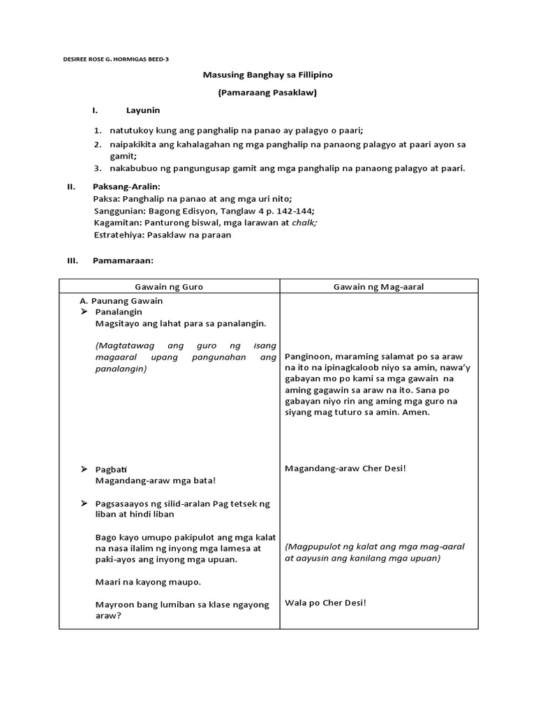 Detailed Lesson Plan In Filipino Grade 5 Pang Uri Sam