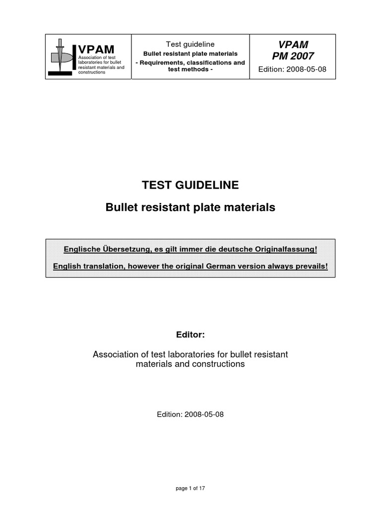 Vpam PM 2007: Test Guideline | PDF | Screw