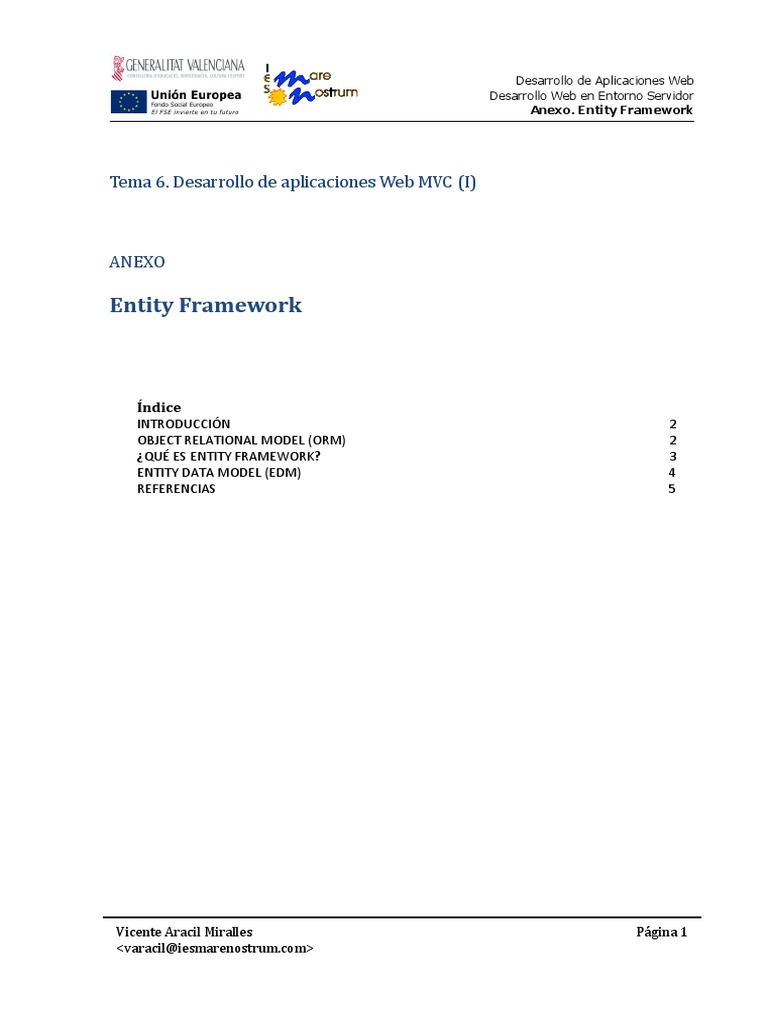 Tema 6 - Entity Framework | PDF | Marco de la entidad | Datos de ...