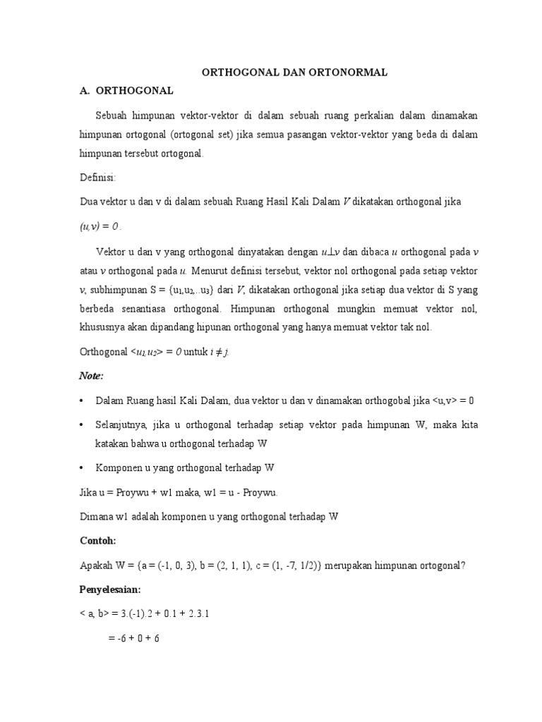 Konsep Ortogonal dan Ortonormal | PDF