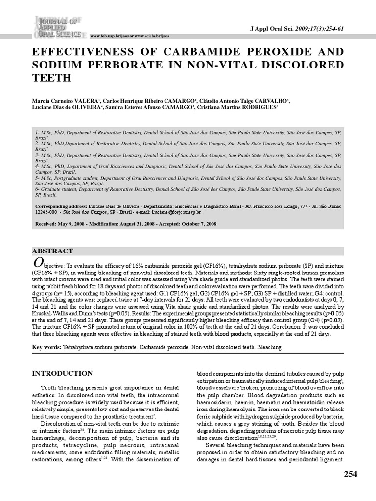 Effectiveness of Carbamide Peroxide PDF Hydrogen Peroxide Human Tooth